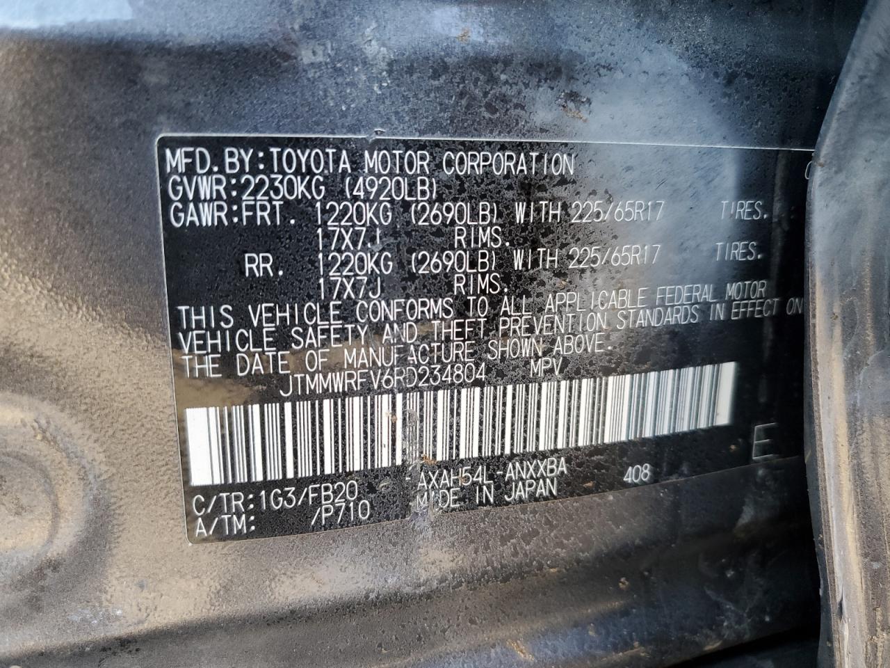 2024 TOYOTA RAV4 LE VIN:JTMMWRFV6RD234804