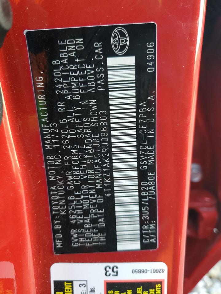 2024 TOYOTA CAMRY TRD VIN:4T1KZ1AK2RU096803