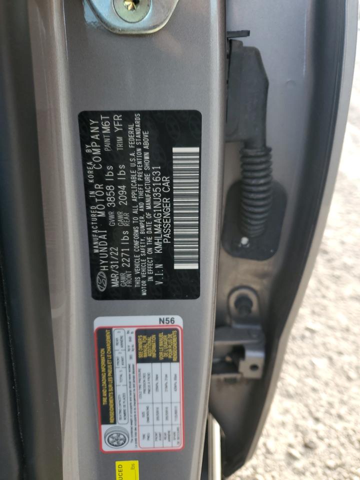 2022 HYUNDAI ELANTRA SEL VIN:KMHLM4AG1NU351631