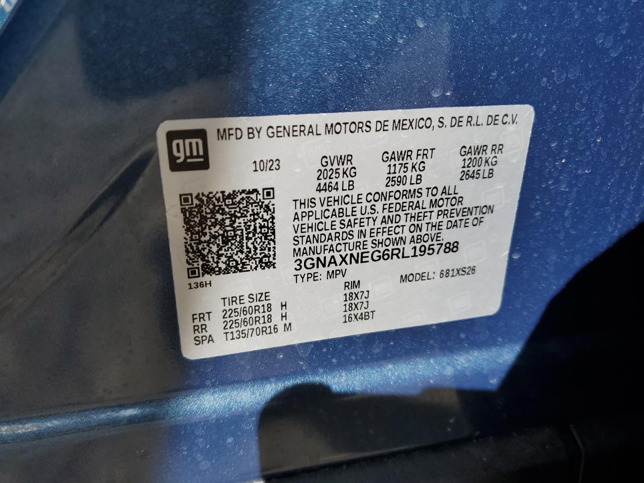 2024 CHEVROLET EQUINOX PREMIERE VIN:3GNAXNEG6RL195788