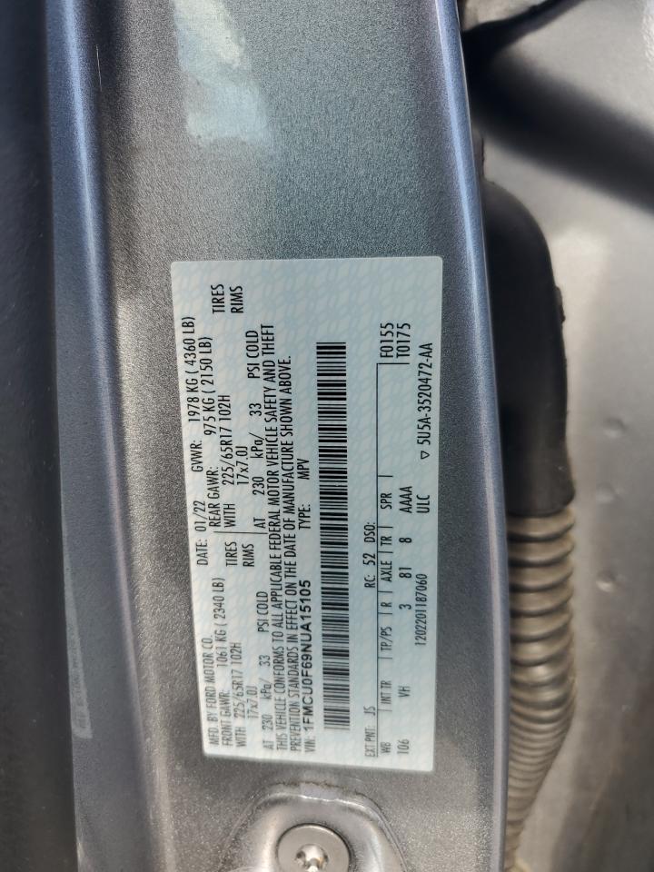 2022 FORD ESCAPE S VIN:1FMCU0F69NUA15105