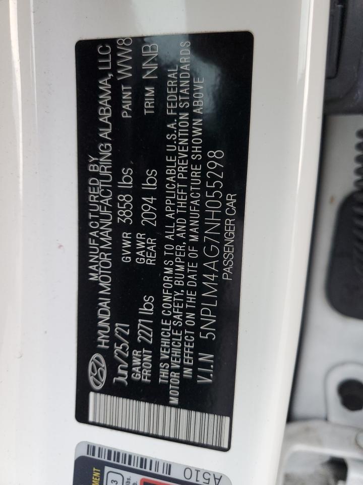 2022 HYUNDAI ELANTRA SEL VIN:5NPLM4AG7NH055298