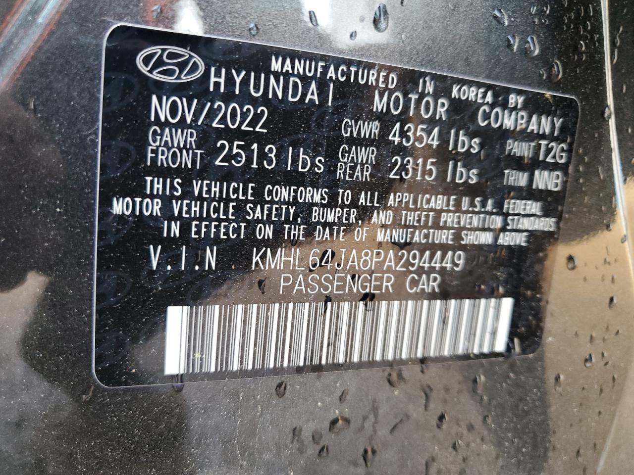 2023 HYUNDAI SONATA SEL VIN:KMHL64JA8PA294449