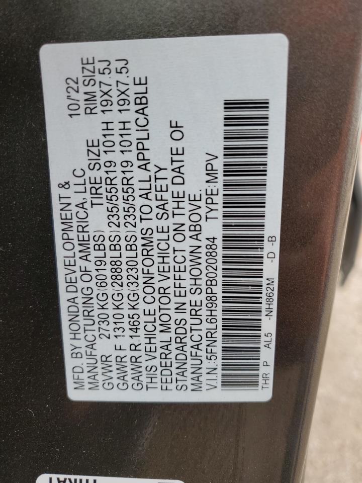 2023 HONDA ODYSSEY ELITE VIN:5FNRL6H98PB020884