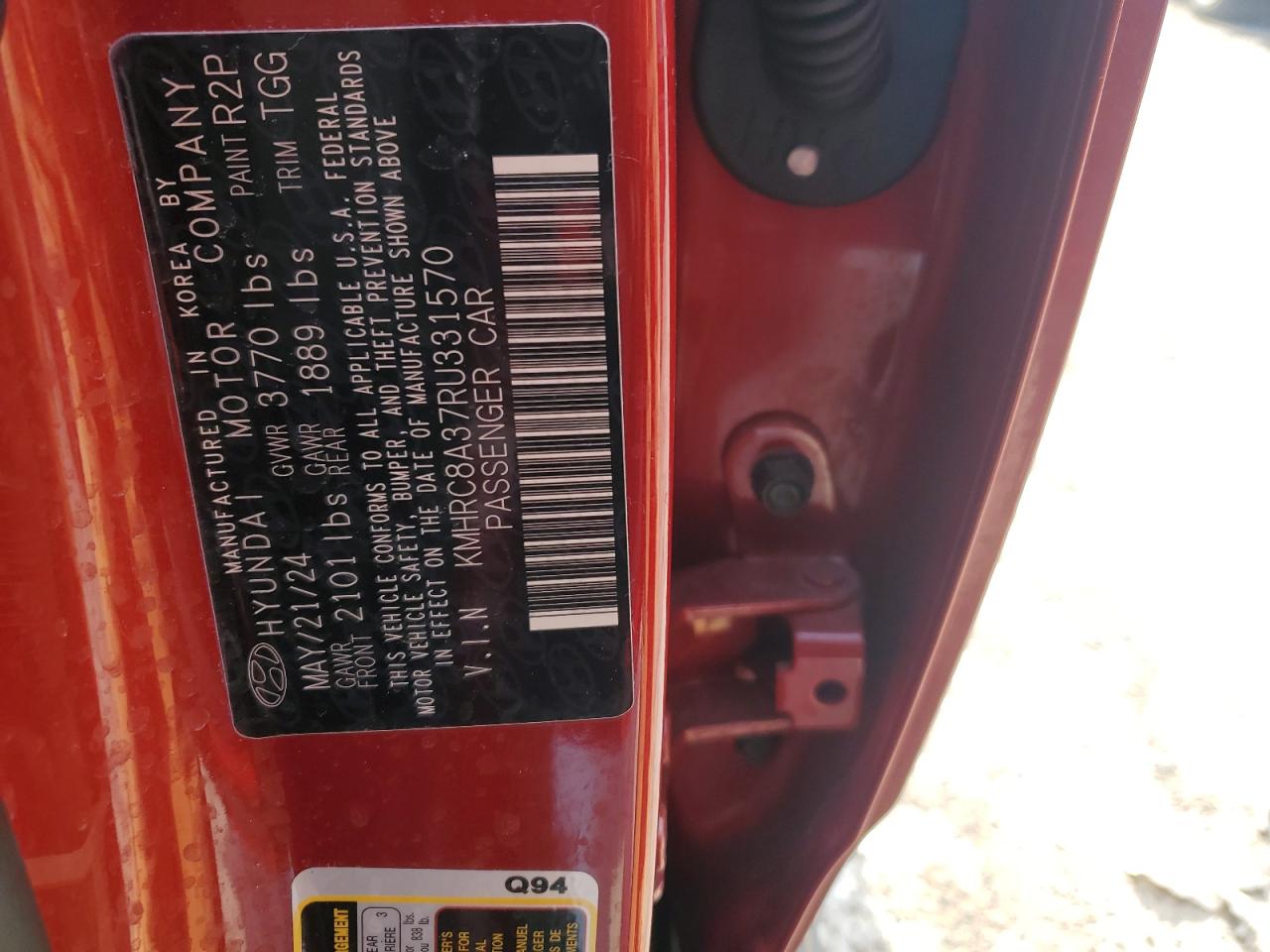 2024 HYUNDAI VENUE SEL VIN:KMHRC8A37RU331570