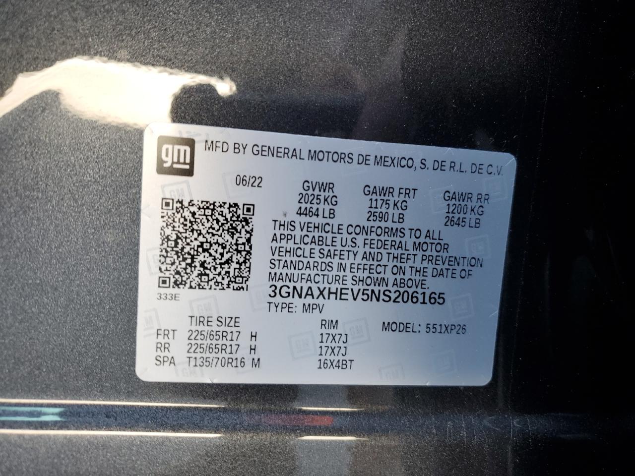 2022 CHEVROLET EQUINOX LS VIN:3GNAXHEV5NS206165