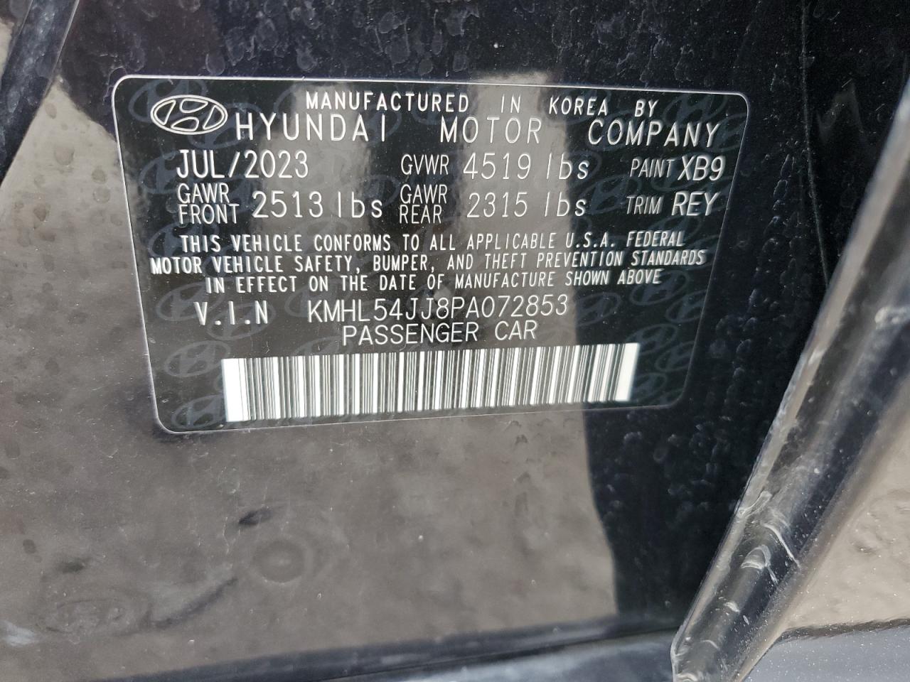 2023 HYUNDAI SONATA HYBRID VIN:KMHL54JJ8PA072853