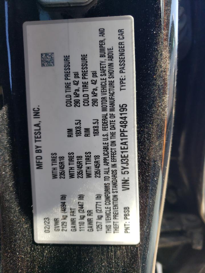2023 TESLA MODEL 3  VIN:5YJ3E1EA1PF484195