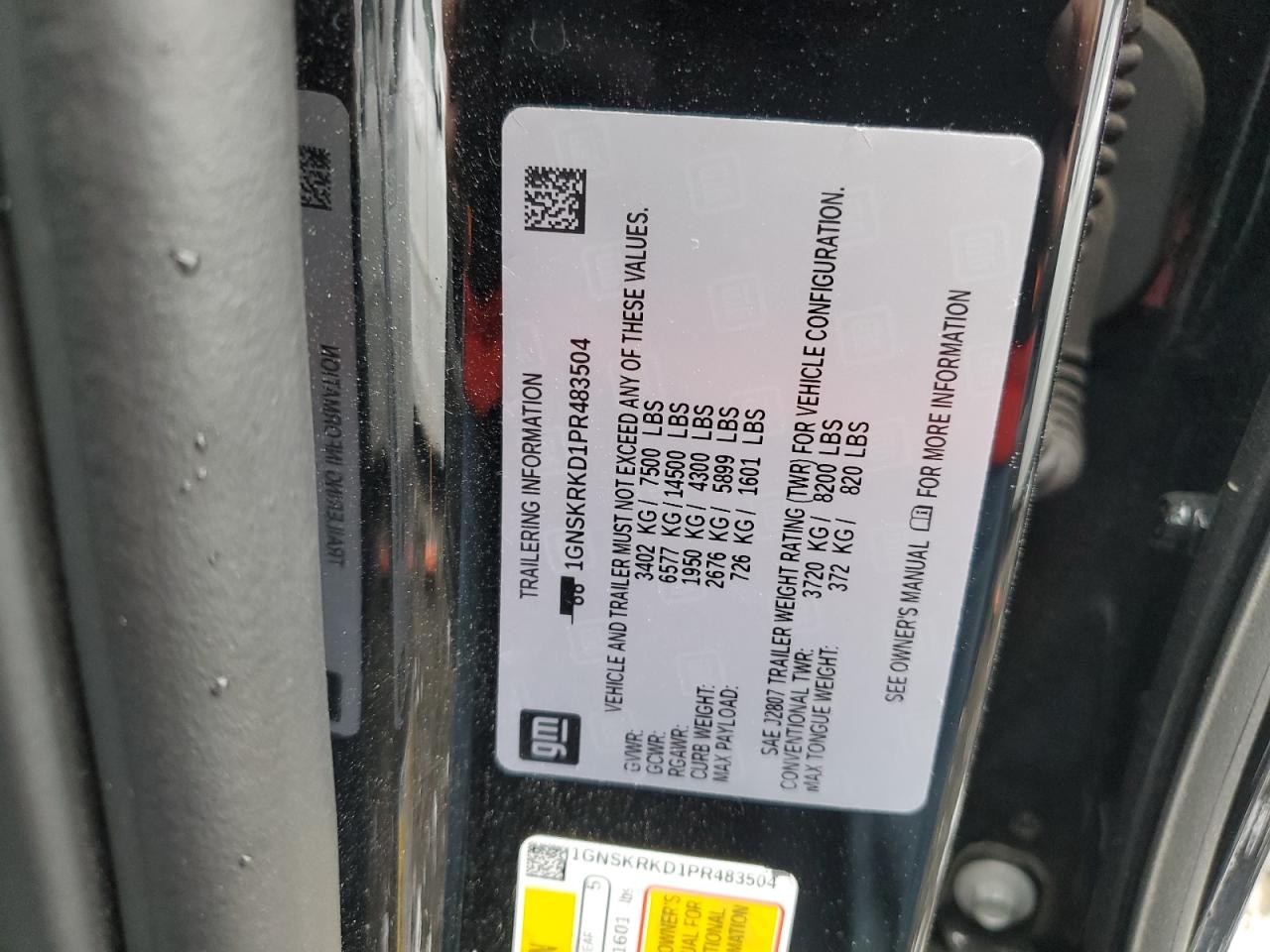 2023 CHEVROLET TAHOE K1500 RST VIN:1GNSKRKD1PR483504