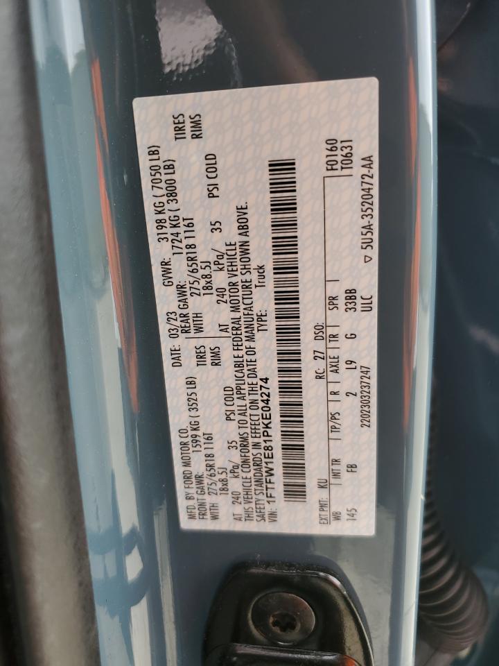 2023 FORD F150 SUPERCREW VIN:1FTFW1E81PKE04274