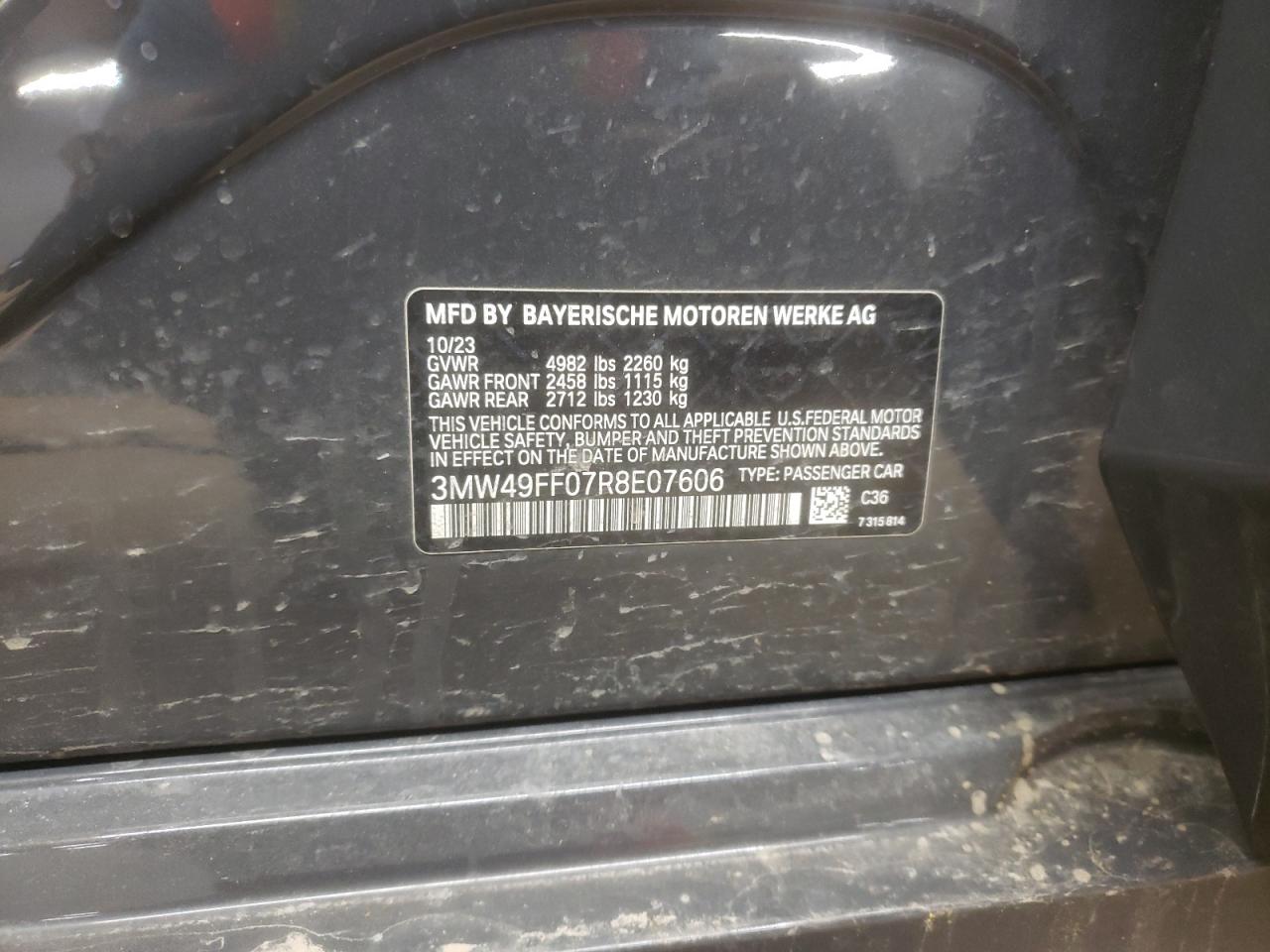 2024 BMW M340XI  VIN:3MW49FF07R8E07606