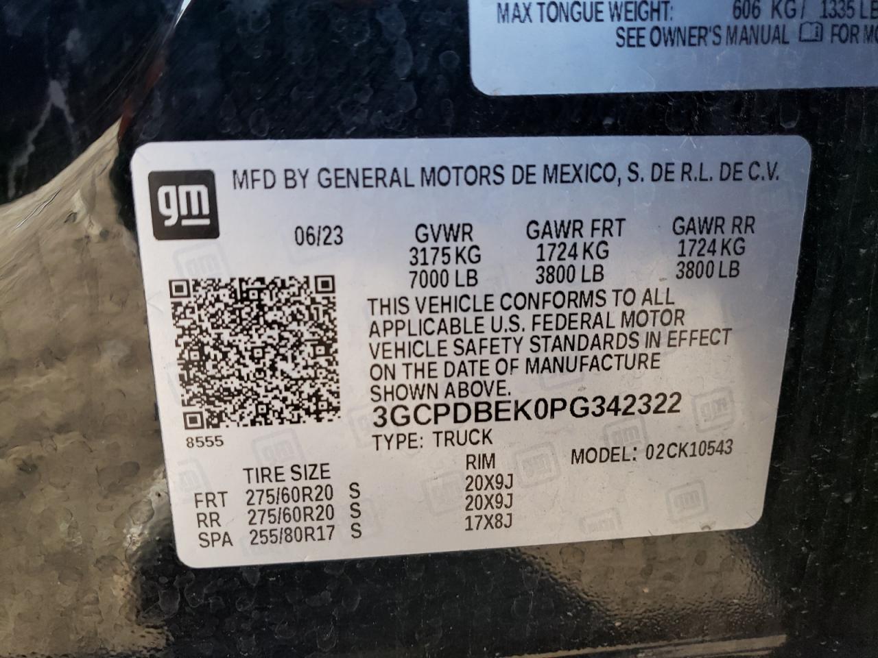 2023 CHEVROLET SILVERADO K1500 CUSTOM VIN:3GCPDBEK0PG342322