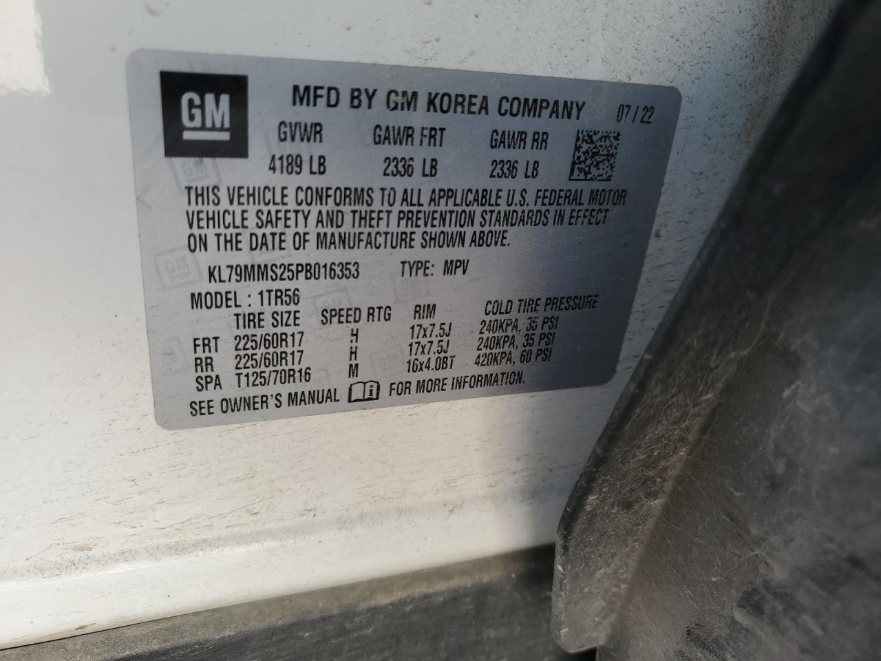 2023 CHEVROLET TRAILBLAZER LS VIN:KL79MMS25PB016353