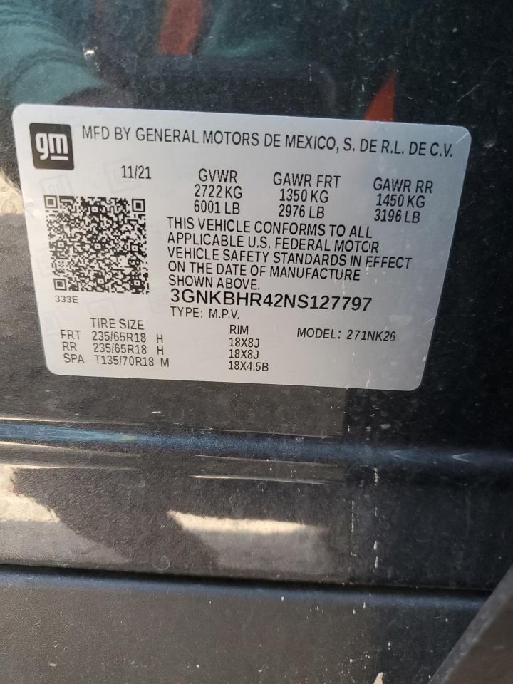 2022 CHEVROLET BLAZER 2LT VIN:3GNKBHR42NS127797