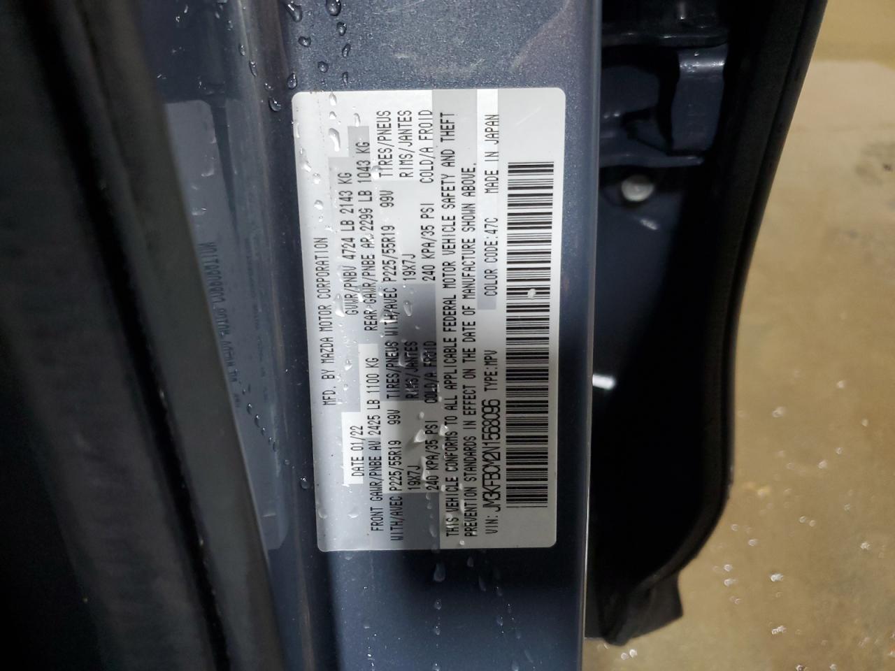 2022 MAZDA CX-5 PREFERRED VIN:JM3KFBCM2N1568096