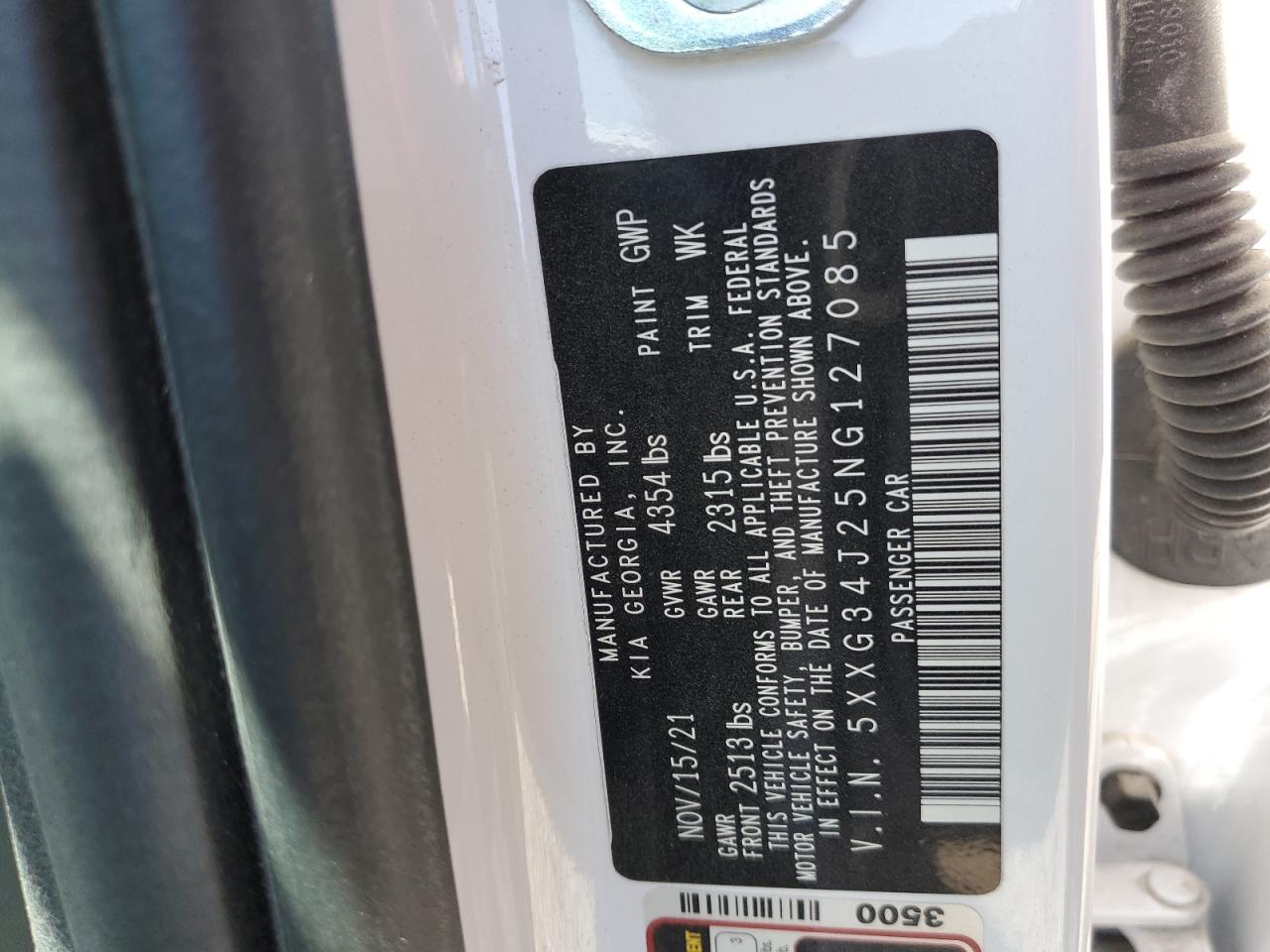 2022 KIA K5 EX VIN:5XXG34J25NG127085