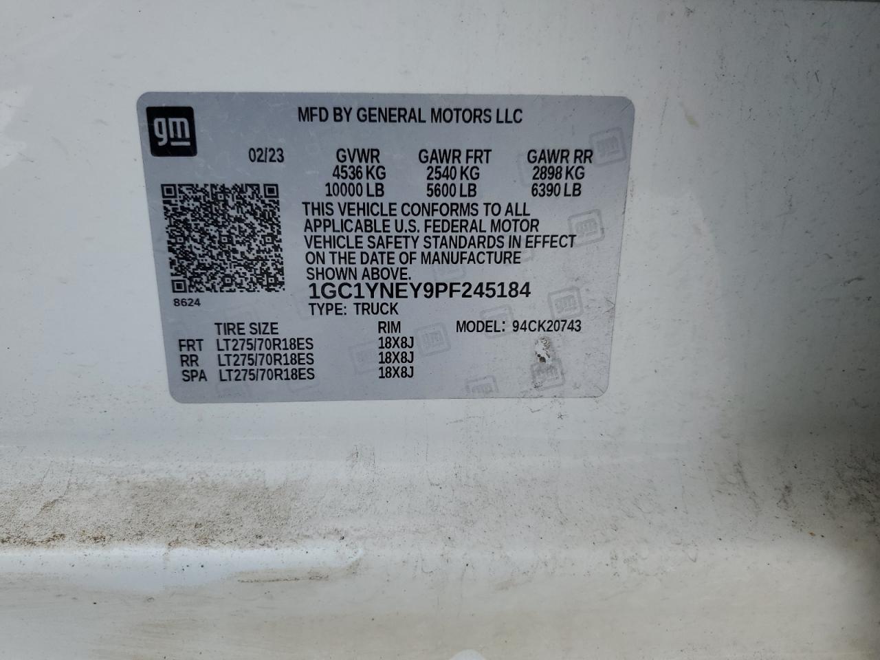 2023 CHEVROLET SILVERADO K2500 HEAVY DUTY LT VIN:1GC1YNEY9PF245184