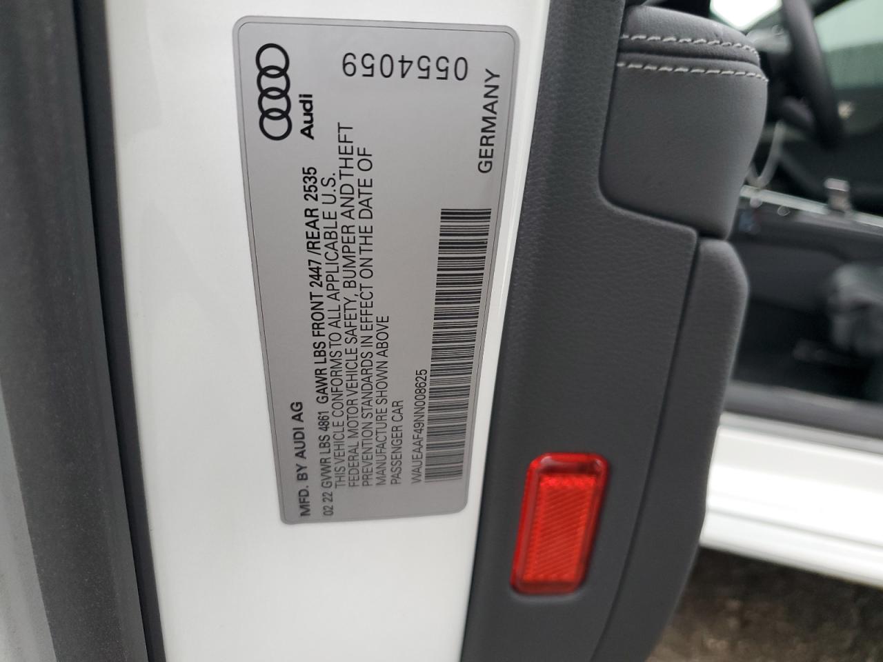 2022 AUDI A4 PREMIUM PLUS 45 VIN:WAUEAAF49NN008625