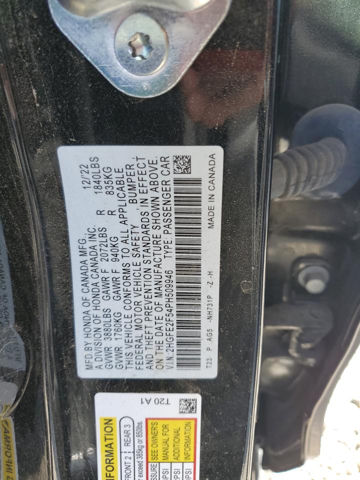 2023 HONDA CIVIC SPORT VIN:2HGFE2F54PH509946