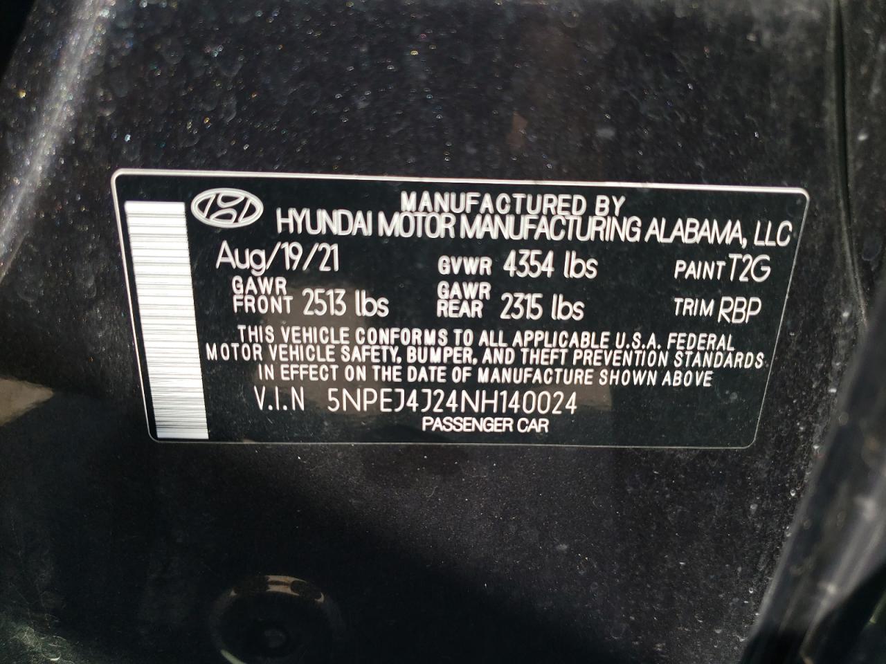 2022 HYUNDAI SONATA SEL PLUS VIN:5NPEJ4J24NH140024