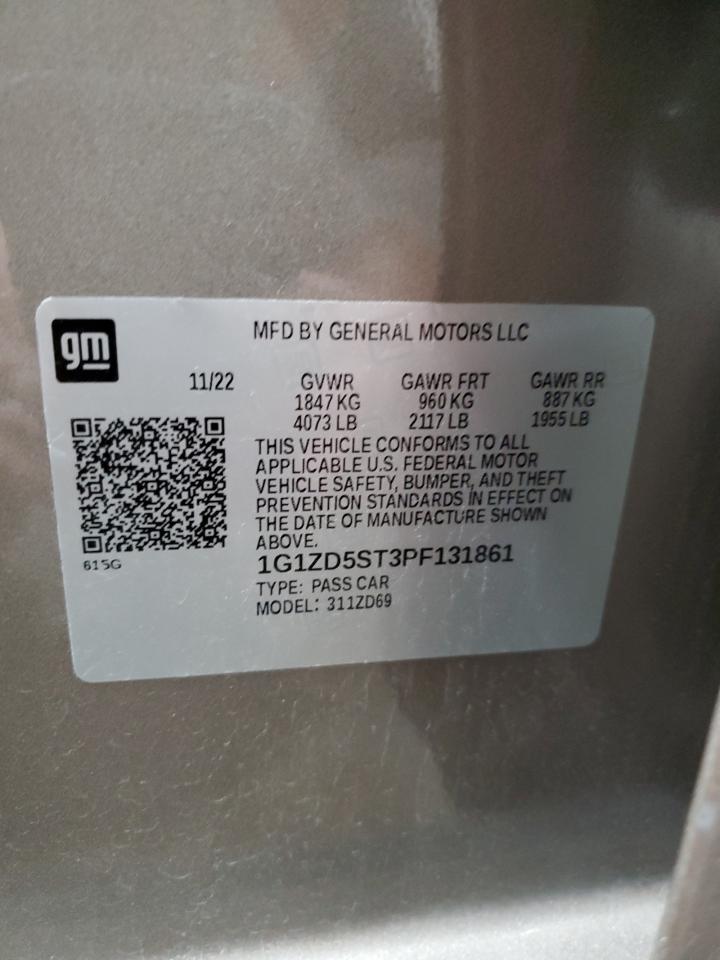 2023 CHEVROLET MALIBU LT VIN:1G1ZD5ST3PF131861