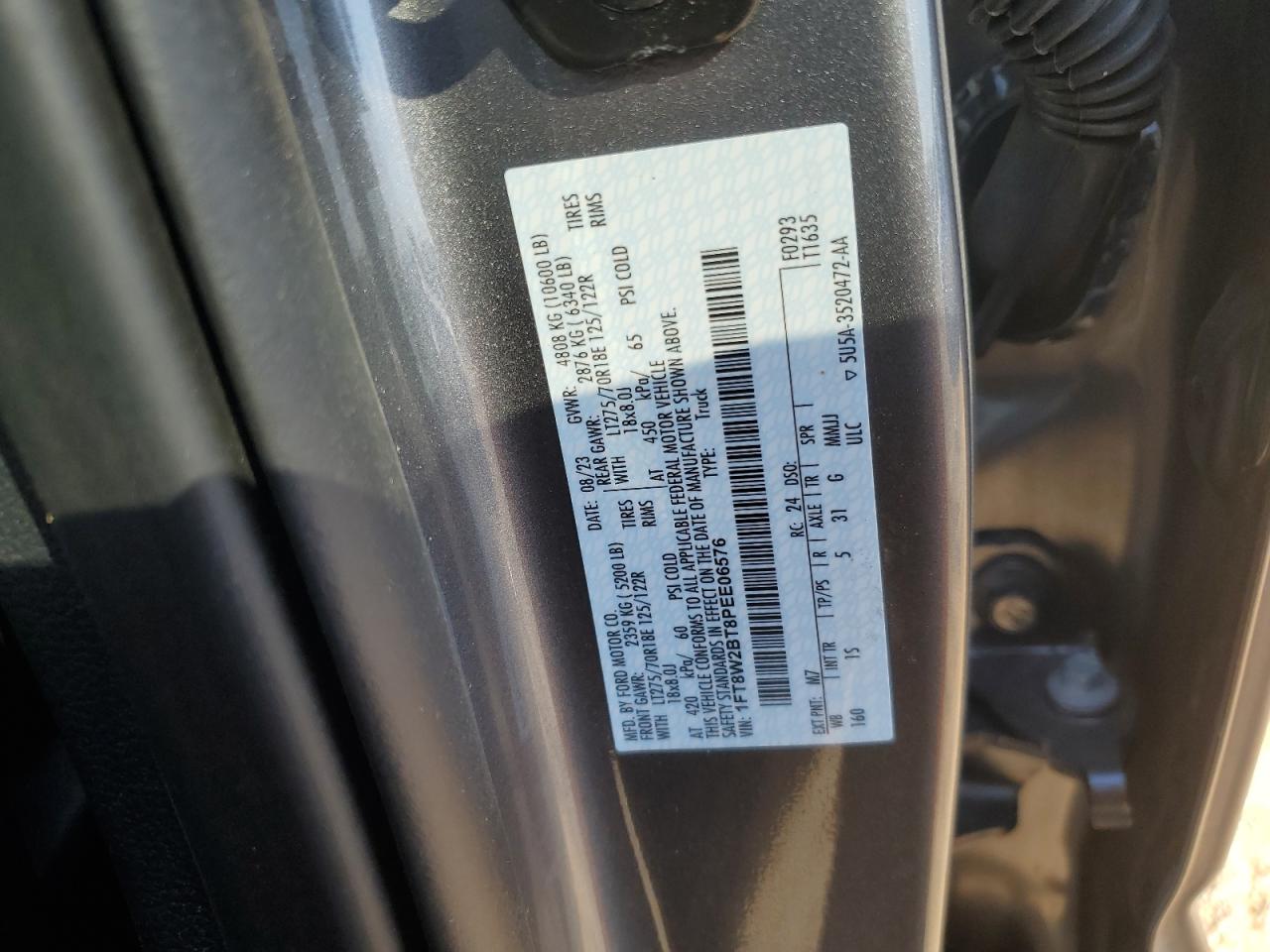 2023 FORD F250 SUPER DUTY VIN:1FT8W2BT8PEE06576