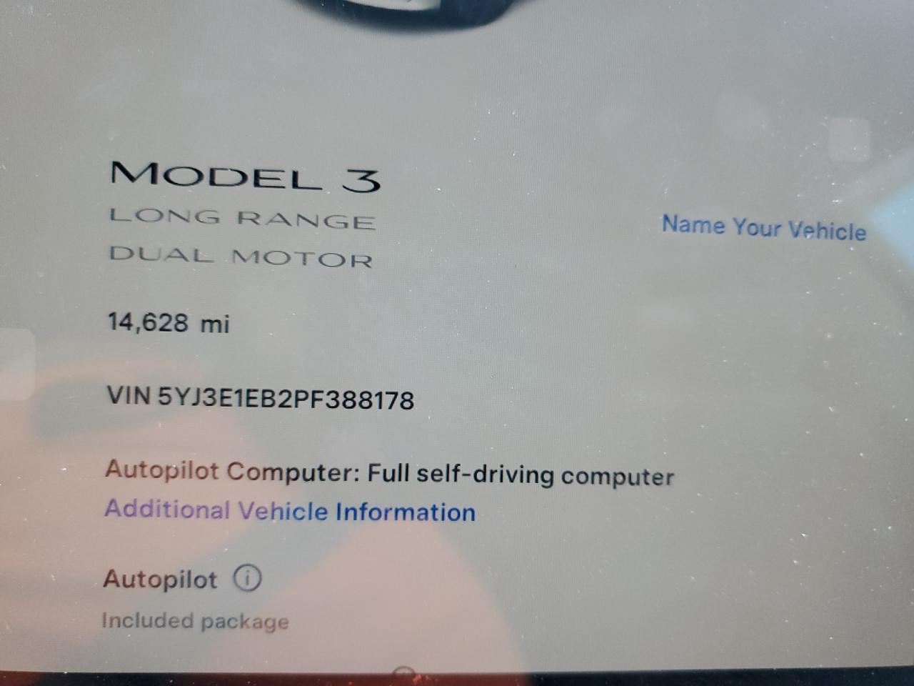 2023 TESLA MODEL 3  VIN:5YJ3E1EB2PF388178