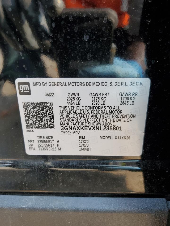 2022 CHEVROLET EQUINOX LT VIN:3GNAXKEVXNL235801