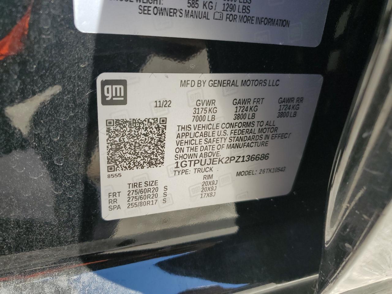 2023 GMC SIERRA K1500 ELEVATION-L VIN:1GTPUJEK2PZ136686