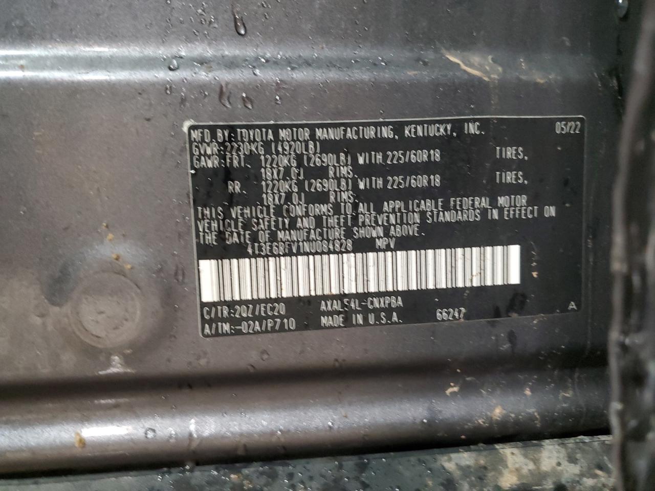 2022 TOYOTA RAV4 XSE VIN:4T3E6RFV1NU084828