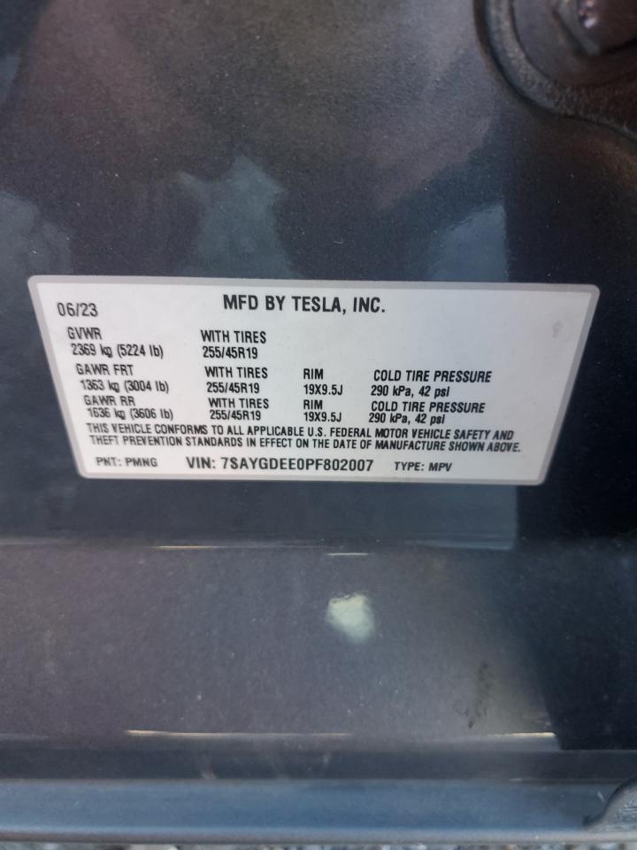 2023 TESLA MODEL Y  VIN:7SAYGDEE0PF802007