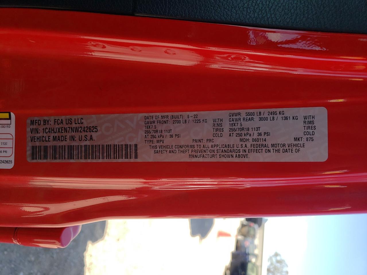 2022 JEEP WRANGLER UNLIMITED SAHARA VIN:1C4HJXEN7NW242625