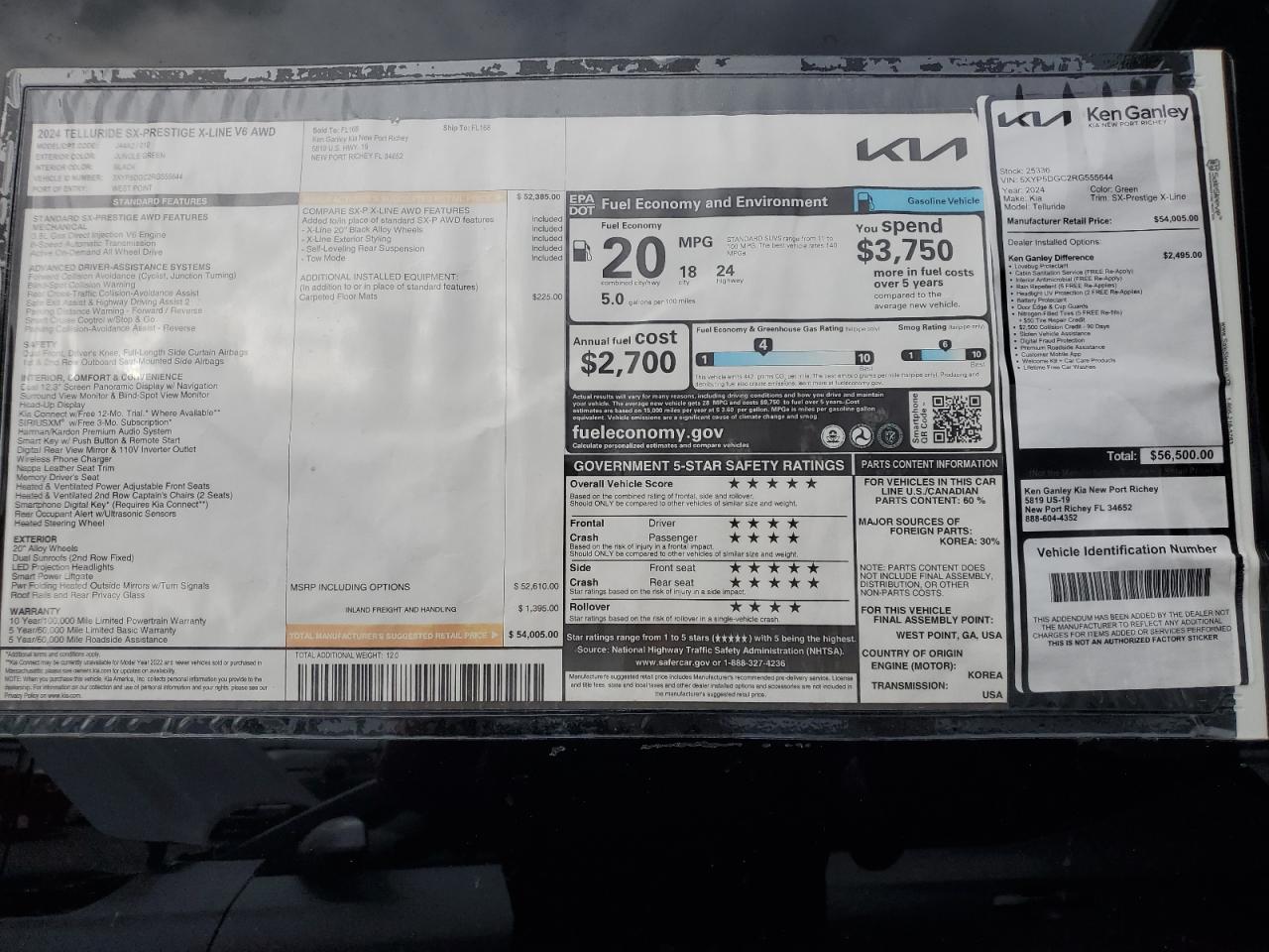 2024 KIA TELLURIDE SX VIN:5XYP5DGC2RG555644