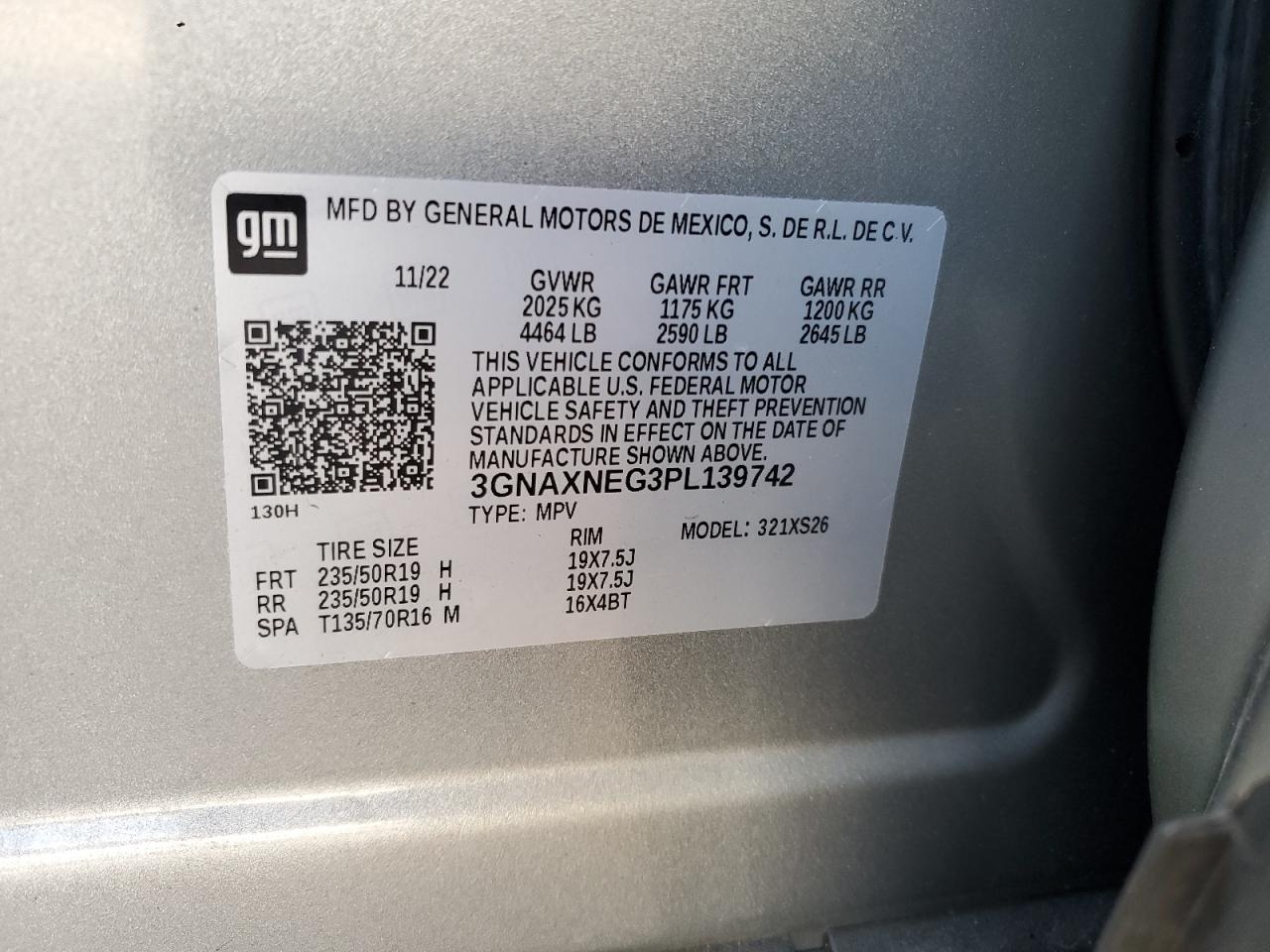 2023 CHEVROLET EQUINOX PREMIER VIN:3GNAXNEG3PL139742