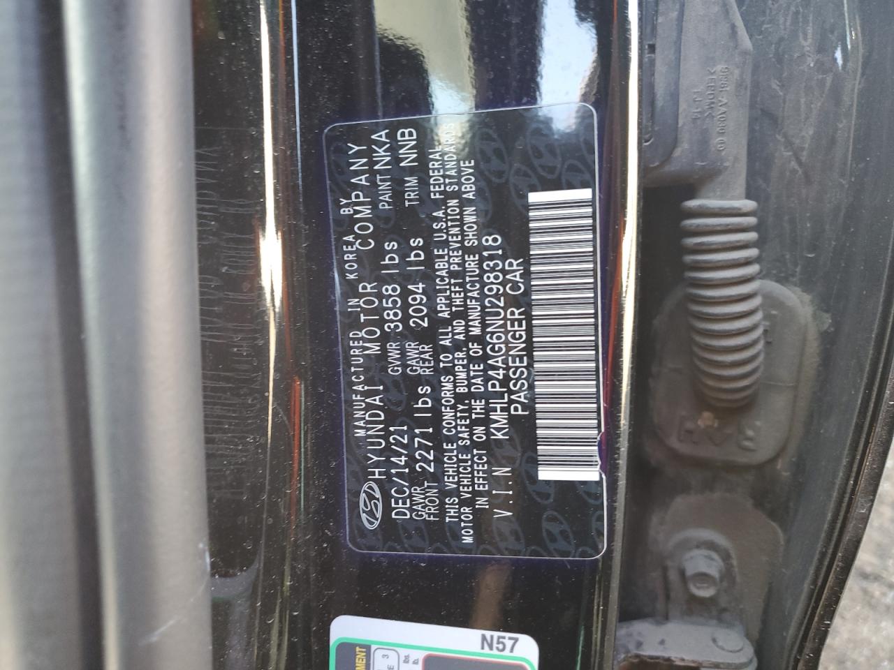 2022 HYUNDAI ELANTRA LIMITED VIN:KMHLP4AG6NU298318