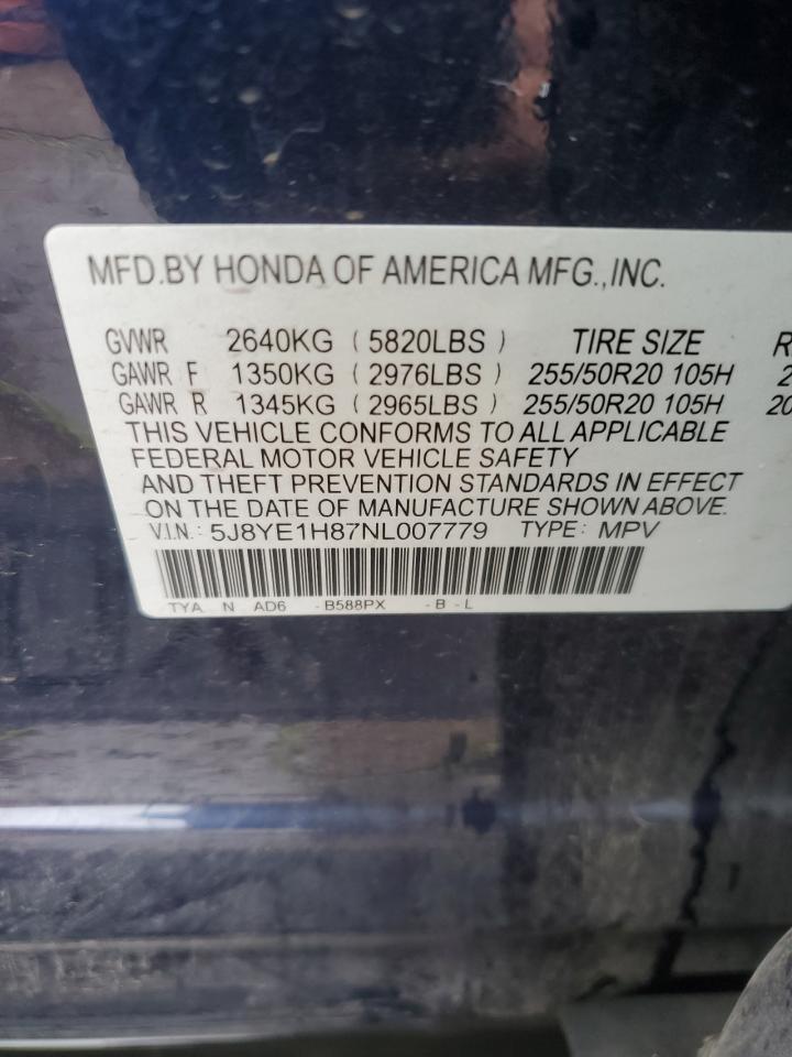 2022 ACURA MDX ADVANCE VIN:5J8YE1H87NL007779