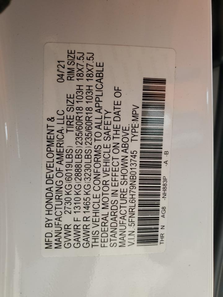 2022 HONDA ODYSSEY EXL VIN:5FNRL6H79NB013745