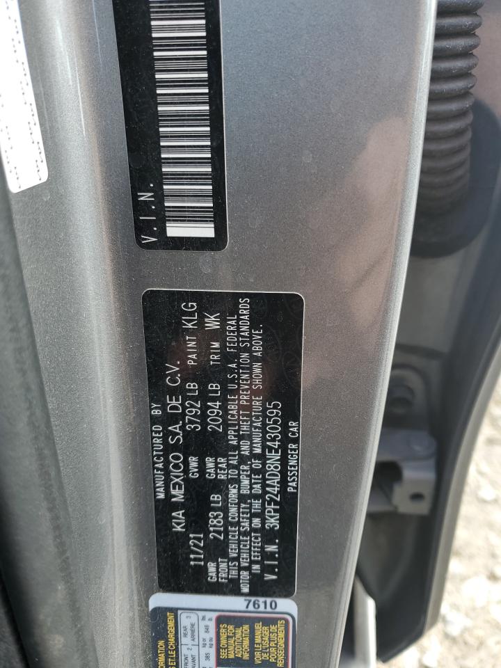2022 KIA FORTE FE VIN:3KPF24AD8NE430595