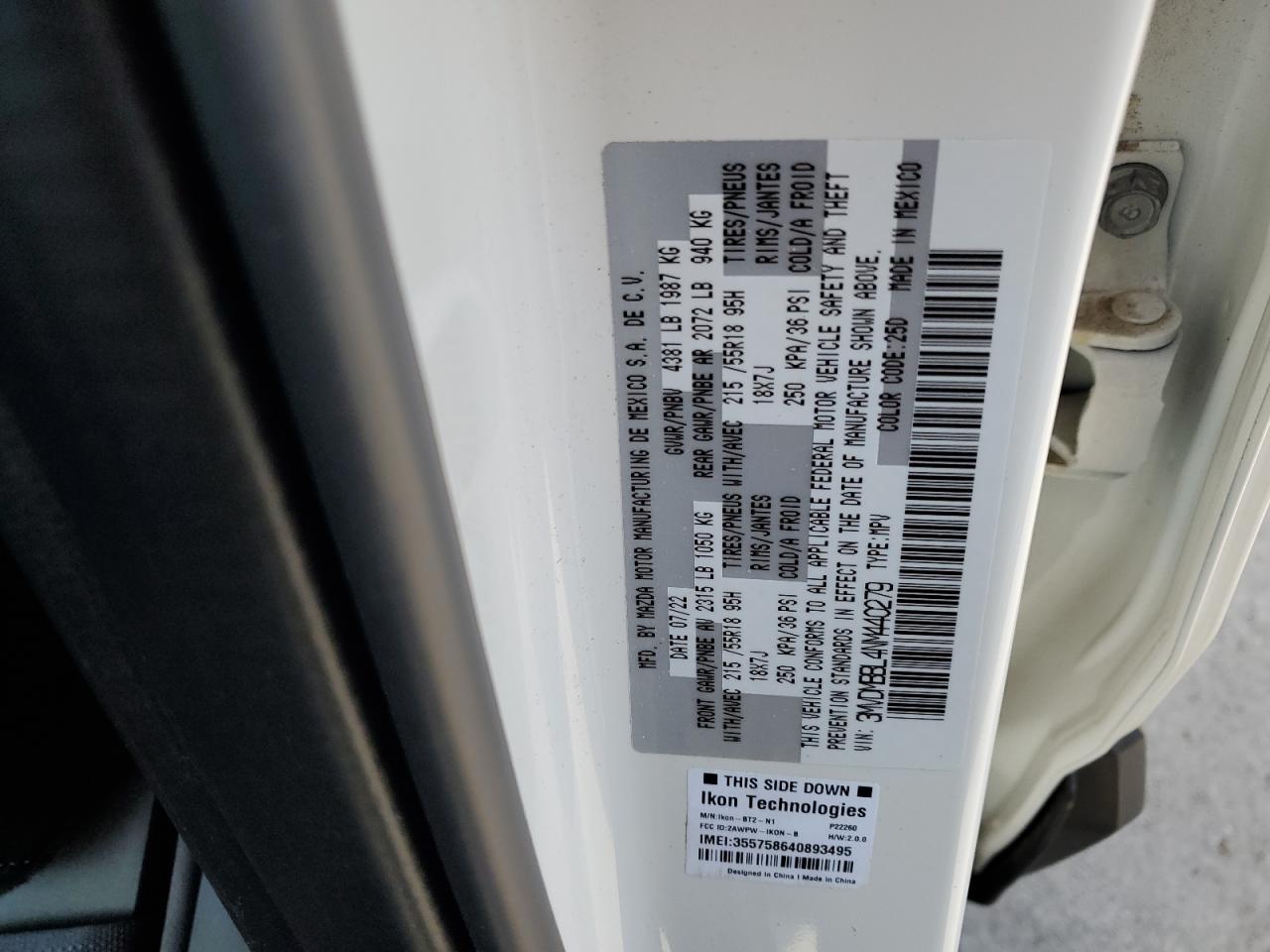 2022 MAZDA CX-30 SELECT VIN:3MVDMBBL4NM440279