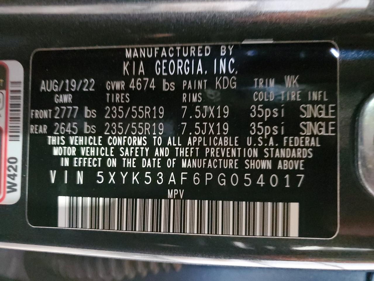 2023 KIA SPORTAGE SX PRESTIGE VIN:5XYK53AF6PG054017