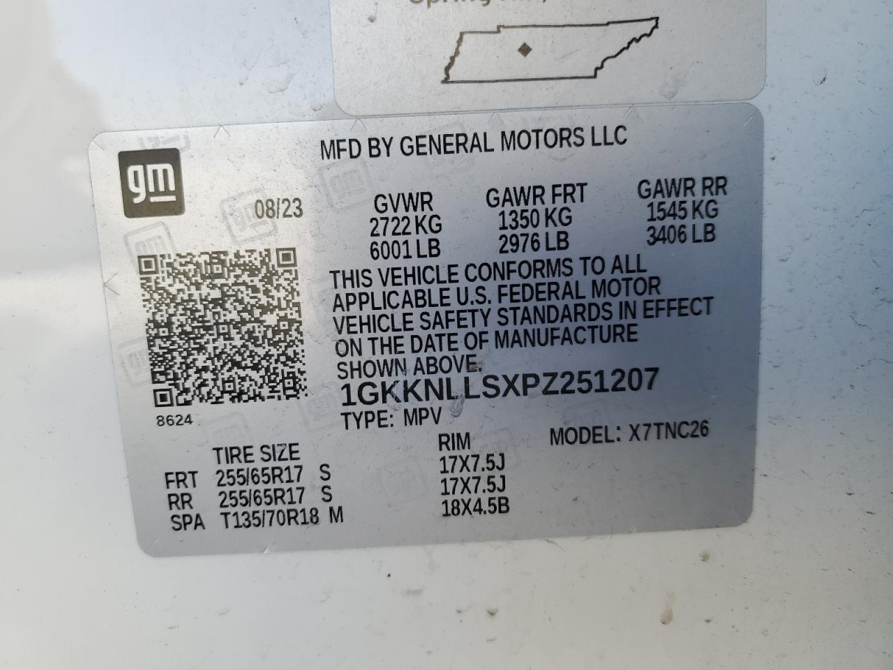2023 GMC ACADIA AT4 VIN:1GKKNLLSXPZ251207