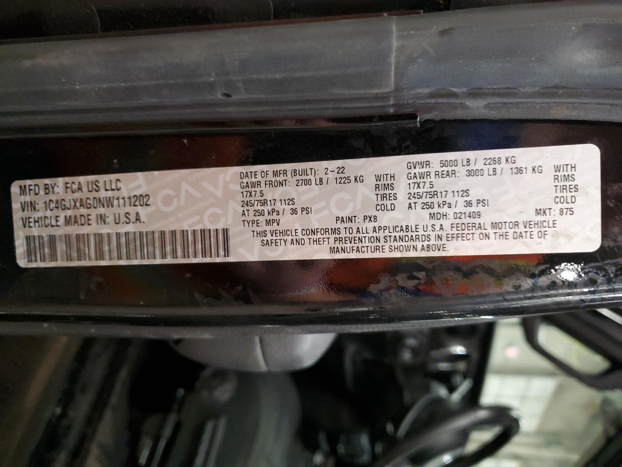 2022 JEEP WRANGLER SPORT VIN:1C4GJXAG0NW111202