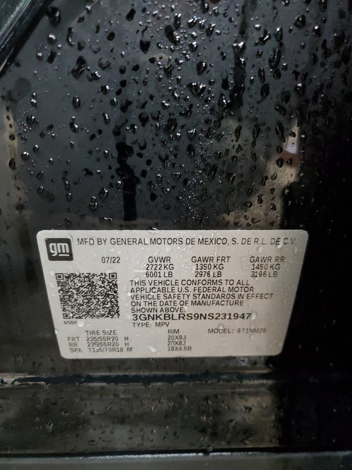 2022 CHEVROLET BLAZER PREMIER VIN:3GNKBLRS9NS231947