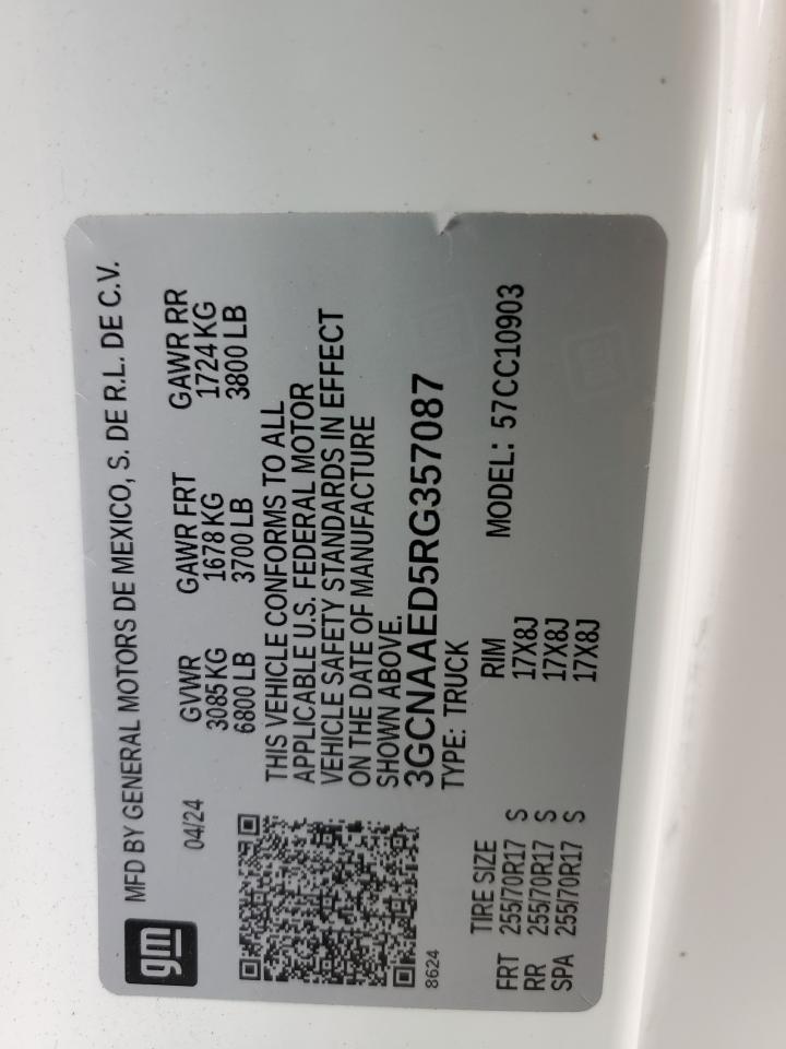 2024 CHEVROLET SILVERADO C1500 VIN:3GCNAAED5RG357087