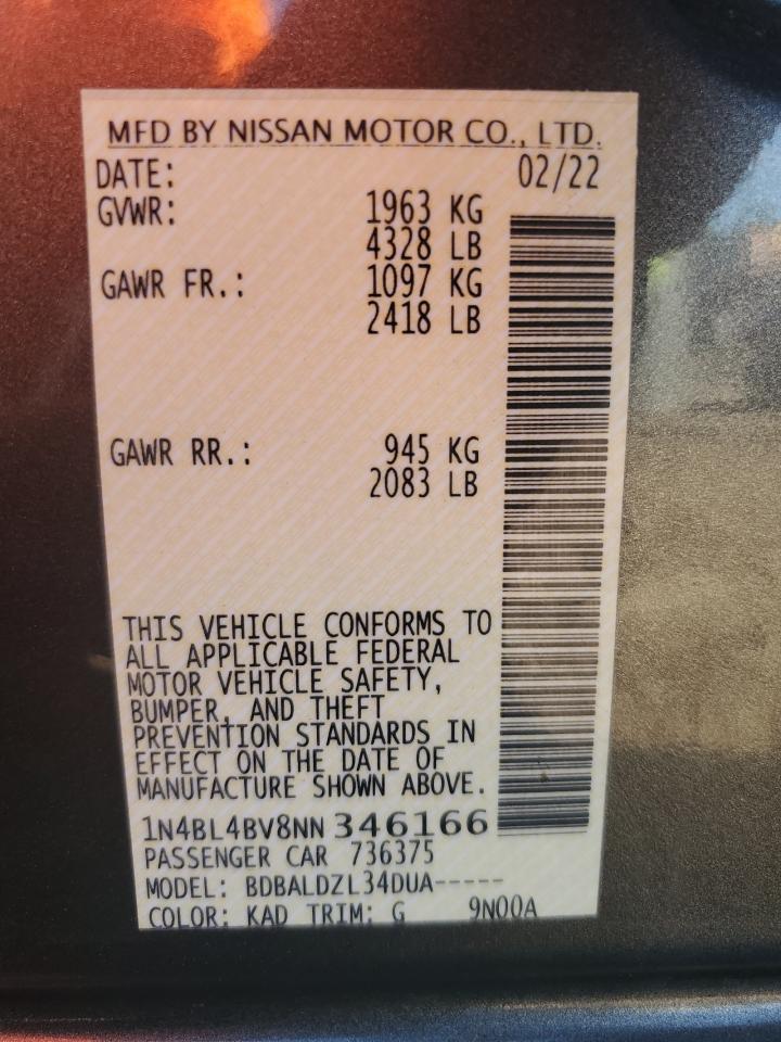 2022 NISSAN ALTIMA S VIN:1N4BL4BV8NN346166
