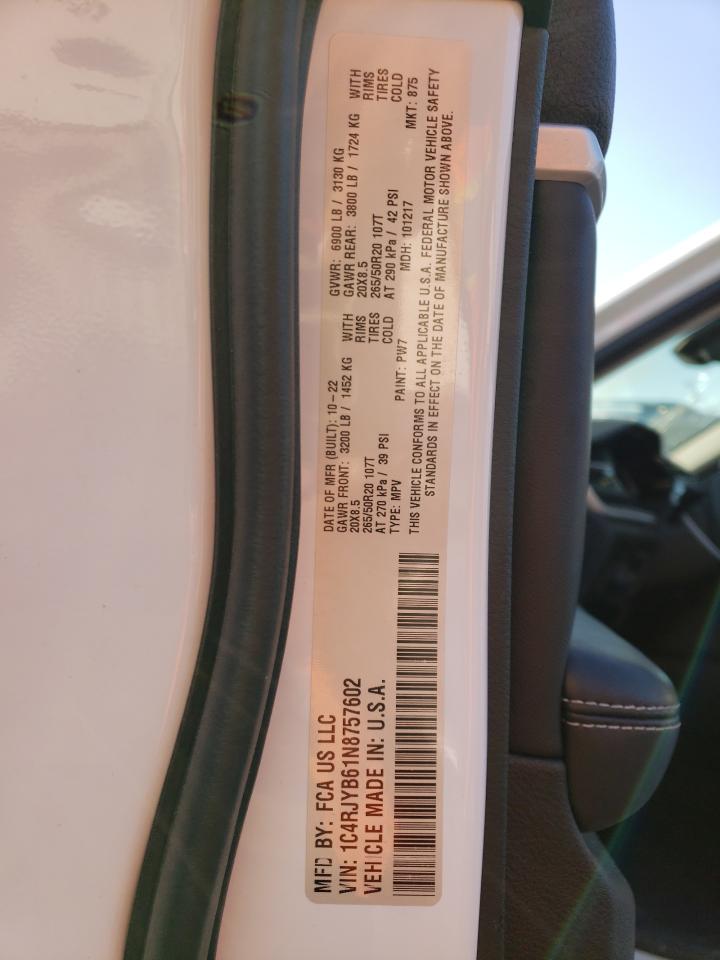 2022 JEEP GRAND CHEROKEE LIMITED 4XE VIN:1C4RJYB61N8757602