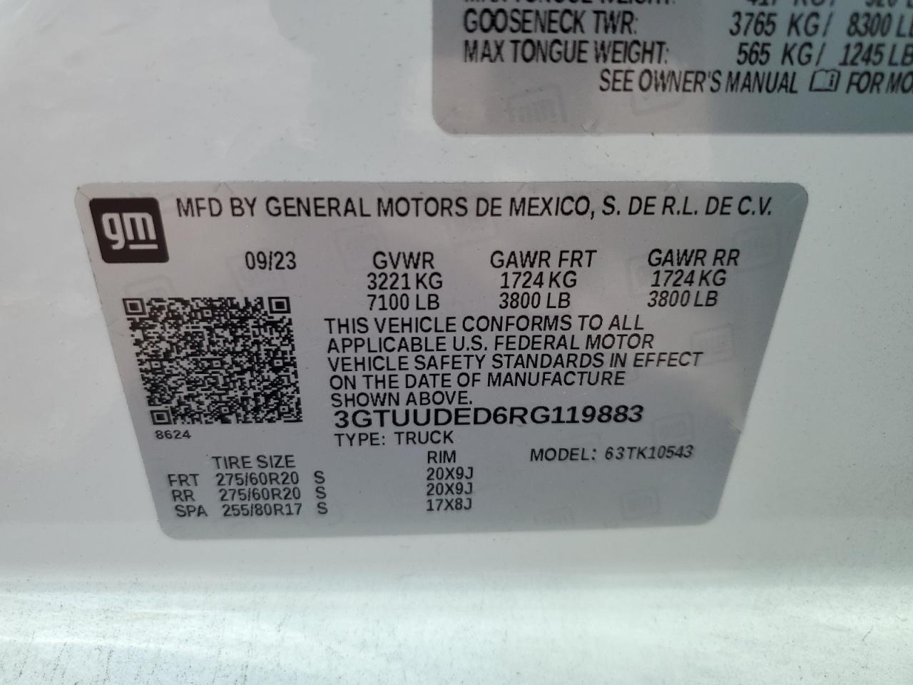 2024 GMC SIERRA K1500 SLT VIN:3GTUUDED6RG119883