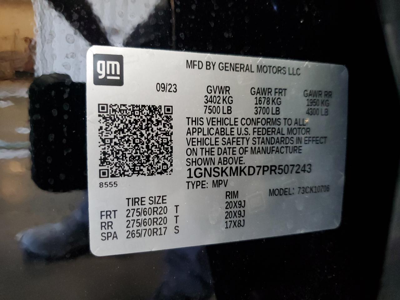 2023 CHEVROLET TAHOE K1500 LS VIN:1GNSKMKD7PR507243