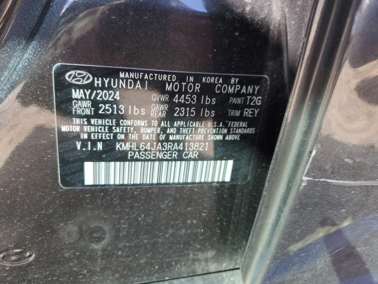 2024 HYUNDAI SONATA SEL VIN:KMHL64JA3RA413821