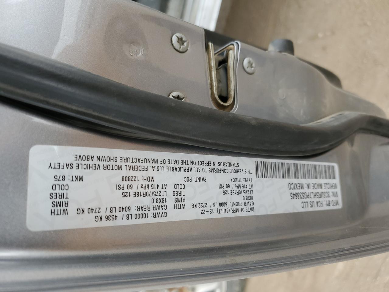 2023 RAM 2500 TRADESMAN VIN:3C6UR5HL7PG538646